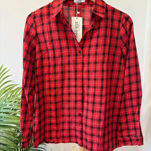 Small lightweight plaid shirt Women's Red Black preppy school casual fall cabin